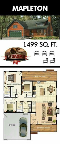 the mapleton floor plan is shown in two different colors