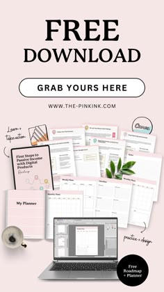 Ready to start your digital product business? Get your free roadmap! Learn how to find your niche, create products, and set up your shop. Includes bonus PLR template to kickstart your journey. Perfect for busy moms and side hustlers! #DigitalProducts #PassiveIncome #OnlineBusiness Affinity Designer, Digital Planning