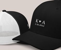 *THIS LISTING IS FOR 2 HATS* Celebrate your special bond with these luxurious matching dad hats for couples embroidered with your initials and anniversary date.  Crafted from the finest materials, these hats are made to last and feature a stylish and youthful design that is sure to make a statement.  The soft and comfortable fit ensures that you and your partner can wear your hats in comfort all day long. Show off your love with these unique and special dad hats that are sure to be cherished for Youthful Design, Embroidered Initials, 1 Year Anniversary, Initial Name, Anniversary Dates, Sports Caps, Anniversary Gift For Her, Cap Design, Happily Ever After