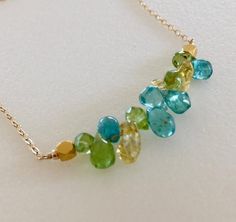 Apatite Peridot Citrine Necklace Multi Gemstone Bar | Etsy Gemstone Bar Necklace, Briolette Necklace, Bead Bar Necklace, Crystal Wedding Jewelry, Bar Jewelry, Bling Necklace, Citrine Necklace, Beading Ideas, Gem Necklace