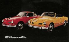 two cars are shown side by side in this advertisement for the 1970 karman china