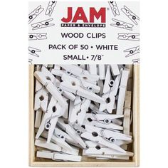 wooden clips pack of 50 white small 7 / 8 in each box, jam crafts