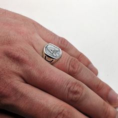 Veles Slavic Symbol Men Ring Silver ◆ “Bull Head” is used to obtain wealth through good deeds; for "merchants, farmers, herders" in the broadest sense of this kind of occupation ◆ Features: • SKU: 30242 • Style - Band Ring; • Brand new sterling ring silver 925 alloy. Not plated!, 100% solid silver metal! • Approx. weight of the product - 5.5 g.; • Processing: 1) Blackening Silver 925 by oxidation 2) Shine Silver 925 • Manufacturing and country of origin - Ukraine; ◆ Customization: • Handmade eng Traditional Silver Hallmarked Signet Ring, Traditional White Gold Sterling Silver Signet Ring, Classic Silver Initial Ring Stamped 925, Adjustable Silver Engraved Ring With Hallmarks, Silver Adjustable Initial Ring For Formal Occasions, Adjustable Silver Initial Ring For Formal Occasions, Traditional Sterling Silver Signet Ring For Formal Events, Traditional Sterling Silver Signet Ring For Formal Occasions, Formal Silver Initial Ring Stamped 925