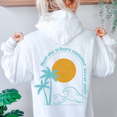 Elevate your beachy style with our Sunset Hoodie, a zip-up jacket that captures the essence of a mesmerizing sunset. This women's sweatshirt is perfect for those who love the coastal vibes and crave a trendy yet relaxed look. Designed as part of our Coconut Girl Clothes collection, it offers a touch of preppy sophistication for the summer season. Embrace the laid-back charm of beachy sweatshirts and elevate your wardrobe with our collection of stylish and preppy summer clothing. Discover the per Trendy Beach Season Hoodie Sweatshirt, Summer Vacation Cotton Hoodie, Trendy Sweatshirt For Beach In Spring, Cotton Hoodie For Summer Vacation, White Cotton Beach Hoodie, Trendy Spring Beach Sweatshirt, White Cotton Hoodie For Beach, White Cotton Hoodie For The Beach, Summer Hoodie Sweatshirt With Letter Print