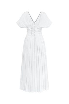 Eira Pleated V-Neck Linen Ankle Length Dress | MEAN BLVD Luxurious Dress, Mean Blvd, Luxurious Dresses, Pleated Sleeves, Ankle Length Dress, Pleat Top, Chic Look, Designer Collection, Dresses Xs