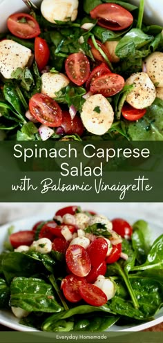 spinach and caprese salad with balsamic vinaigrette is the perfect side dish