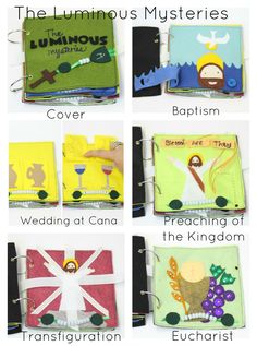 the book covers are different colors and designs, but each one has an image on it