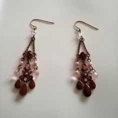 These Are Very Pretty Chandelier Earrings With Purple Enamel And Pink Beads/Crystals Jeweled Dangle Chandelier Earrings, Elegant Purple Crystal Earrings With Dangling Beads, Pink Jeweled Dangle Chandelier Earrings, Crystal Chandelier Earrings With Dangling Beads, Elegant Pink Metal Beaded Earrings, Elegant Pink Beaded Metal Earrings, Pink Metal Dangle Chandelier Earrings, Pink Metal Chandelier Dangle Earrings, Blueberry Emoji