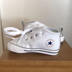 Nwot Never Worn Converse Crib Shoes In Size 3. Gender Neutral And Super Cute :) Leather Upper And Textile Lining And Sole Synthetic Sneakers With Soft Sole, Synthetic Sneakers With Soft Sole, Closed Toe, Soft Sole Synthetic Sneakers, Soft Sole Synthetic Closed Toe Sneakers, Slip-on Sneakers With Soft White Sole, Cute White Sneakers With Rubber Sole, Casual High-top White Booties, Casual White High-top Booties, Cute White Booties With Soft Sole