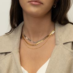 "Discover the exquisite beauty of our 18K Gold Vermeil Herringbone Snake Chain Necklace, a must-have accessory for those who appreciate sophisticated style. This eye-catching piece boasts a unique combination of the classic herringbone pattern and a modern snake chain design, making it the perfect addition to your jewelry collection. * Materials: High-Quality Solid 925 Sterling Silver * Finish: 18K Gold Vermeil and Silver * Necklace Length: 16\" (If you want extender, just let us know, we ll try Silver Tarnish Resistant Herringbone Necklace For Gift, Silver Gold-plated Box Chain Necklace, Gift Silver Herringbone Necklace, Silver Tarnish-resistant Herringbone Necklace Gift, Silver Gold-plated Snake Chain Necklace, Tarnish Resistant Herringbone Necklace Gift, Modern Silver Gold-plated Necklaces, Modern Silver Gold-plated Necklace, Elegant Herringbone Chain Necklace As Gift