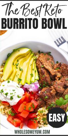 Keto Burrito Bowl Recipe Keto Burrito Bowl, Keto Burrito, Burrito Bowl Meal Prep, Healthy Burrito Bowl, Burrito Bowl Recipe, Burrito Bowls Recipe, Buddha Bowls Recipe, Healthy Bowls Recipes