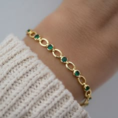 Emerald Bracelet Emerald Tennis Bracelet Emerald Jewelry - Etsy Luxury Classic Bracelets With Birthstone, Hypoallergenic May Birthstone Bracelets, Hypoallergenic May Birthstone Bracelet, Emerald Chain, Emerald Tennis Bracelet, Bracelet Emerald, Dainty Gold Bracelet, Bracelet Tennis, Emerald Bracelet