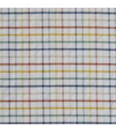 a white and yellow checkered shirting fabric with blue, red, green, orange and