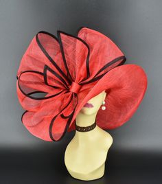 "✿*.Key Features: This red color has orange shade. 100% high quality Sinamay woven material, wide brim with Jumbo bows. It's more beautiful in person! Light and comfortable! Great for Kentucky derby, weddings, Royal Ascot, horse races, cocktails, tea party, or any hat wearing occasion. Hat base size: From front to back appr: 20.5\" (52cm) From left to right appr: 21.25\" (54cm) Wide brim Appr: 7~8\" Head girth: 22.5\" (57cm) , adjustable string inside to make smaller to fit your head. If you wan Orange Mini Hats For Kentucky Derby Evening, Elegant Orange Summer Costume Hat, Orange Mini Hat With Curved Brim For Kentucky Derby, Red Fedora Hat For Formal Occasions, Red Hats For Spring Gifts, Orange Short Brim Hat For Party, Orange Short Brim Hat For Kentucky Derby, Red Spring Hat For Gift, Red Spring Hat As Gift