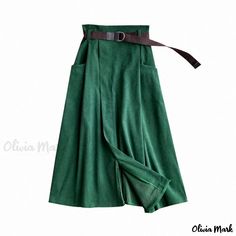 Olivia Mark - Chic High-Waisted Irregular Midi Skirt with Pockets in Four Solid Colors Midi Skirt Fall, Midi Skirt With Pockets, Fitted Maxi Dress, Long Skirts For Women, Sport Chic, Midi Skirts, Elegant Chic, Casual Skirt, Green Skirt