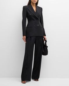 Salon 1884 Milles Double-Breasted Blazer Jackets | Neiman Marcus Women In Formal Suits, Female Suits Prom Women Tuxedo, Diplomatic Outfit Women, Suit Outfit Aesthetic, Lawyer Fashion Law School Outfits, Formal Coats For Women, Lawyer Attire, Double Breasted Blazer Outfit Women, Lawyer Fits