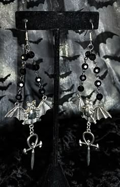 Vampire Cross Earrings is nickel free that's festive and fun. I hope you love wearing this beautiful piece as much as I love creating them.  With Love,  Paris Alternative Style Halloween Jewelry As A Gift, Silver Jewelry For Halloween Alternative Fashion, Gothic Silver Jewelry For Costume Party, Nickel-free Punk Halloween Earrings, Punk Nickel-free Earrings For Halloween, Nickel-free Punk Earrings For Halloween, Punk Style Nickel Free Earrings For Halloween, Silver Punk Costume Jewelry, Silver Punk Jewelry For Costume