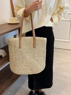 Casual Beige Rectangular Bucket Bag, Casual Rectangular Beige Bucket Bag, Casual Beige Rectangular Straw Bag, Casual Beige Tote Beach Bag, Casual Beige Beach Tote Bag, Casual Beige Rectangular Crochet Bag, Beige Crochet Bag Large Capacity For Beach Season, Beige Crochet Bag For Beach Season With Large Capacity, Square Beige Shoulder Bag For Vacation