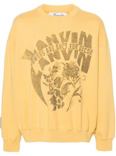 yellow cotton jersey texture floral and logo print to the front appliqué logo to the sleeve embroidered logo to the rear round neck drop shoulder long sleeves ribbed cuffs and hem fleece lining When buying this unisex item, keep in mind that it is graded in standard men's sizing. Future Logo, Yellow Sweatshirt, Wardrobe Edit, Balenciaga Triple S, Short Suit, Exclusive Fashion, Ski Wear, Lanvin, Cute Casual Outfits