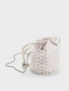 White Beaded Chain-Handle Bucket Bag - CHARLES & KEITH US Satin Pouch, Brand Collaboration, Wedding Mood Board, Charles Keith, Wedding Mood, Perfect Style, White Beads, White Bag, Egift Card