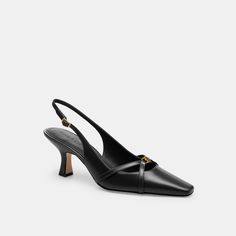 Detailed with our polished Heritage C Plaque the Rowyn slingback is a classic kitten heel silhouette for workdays and weekends. Crafted of smooth leather it’s finished with a comfortable padded footbed. | Coach Rowyn Slingback - Women's Size 9.5 - Black Large Wallet, Kitten Heel, New Handbags, Belt Bag, Smooth Leather, Shoes Women Heels, Kitten Heels, Satchel, Shoes Heels