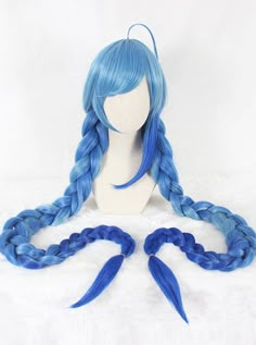 Long Blue Hair, Easy Hairstyles For Short Hair, Pony Tail Hair, Kawaii Wigs, Light Blue Hair, Double Ponytail, Ponytail Wig, Blue Wig, Classic Lolita