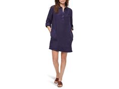 Michael Stars Eleanor Popover Collar Shirtdress - Women's Dress : Admiral : Ace the comfort styling, wearing the stylish Michael Stars Eleanor Popover Collar Shirtdress, perfect for everyday wear! Pullover style. Popover, collared neck with long sleeves. Half-button placket. Two hand pockets on the front. One patch pocket on the upper left chest. Straight hemline. 100% linen. Machine wash, lay flat to dry. Imported. Measurements: Length: 35 in Product measurements were taken using size SM (US 4- Casual Collared Shirt Dress For Fall, Casual Long Sleeve Shirt Dress With Pockets, Casual Fall Shirt Dress With Pockets, Fall Shirt Dress With Pockets For Work, Fall Workwear Shirt Dress With Pockets, Casual Shirt Dress With Button Closure For Work, Casual Workwear Shirt Dress With Button Closure, Casual Button-up Shirt Dress For Work, Casual Shirt Dress With Buttoned Pockets For Work