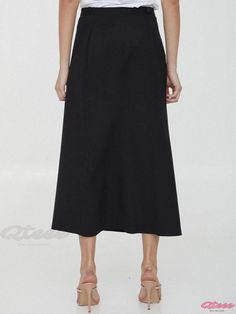 Qteee - Classic High-Waisted Black Printed Midi Skirt Solid Maxi Skirt For Daywear, Solid Color Flared Skirt For Daywear, Black Summer Pencil Skirt, Chic Midi Skirt For Daywear, High Waist Elastic Maxi Skirt, High Waisted Lined Skirt For Daywear, Black Maxi Skirt For Daywear, Workwear Skirt With Elastic Waistband, High Waist Skirt With Elastic Waistband For Daywear