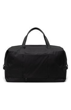 This versatile duffle bag made from recycled canvas with a roomy main compartment and organizer pockets is ideal for trips and weekend travel. Two-way top-zip closure Top carry handles; removable, adjustable crossbody strap Exterior front pocket; trolley sleeve Interior organizer pockets and detachable pouch Padded compartment fits most 16" laptops 600-denier recycled polyester with recycled leather trim Imported Weekend Travel, Recycled Canvas, Herschel Supply Co, Recycled Leather, Herschel Supply, Herschel, Leather Trim, Crossbody Strap, Leather Trims