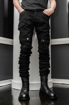 Summer Men's Fashion Cargo Pant Black Denim Stacked Streetwear Straight Legged Pockets Jeans Snap Buttons Comfort Functional Modern Flared Functional Edgy Tactical Stretch Cotton Techwear Straight-leg Jeans With Multiple Pockets, Techwear Straight Leg Jeans With Cargo Pockets, Techwear Jeans With Straight Leg And Cargo Pockets, Techwear Denim Cargo Pants, Fitted Utility Cargo Jeans, Fitted Urban Cargo Jeans, Techwear Jeans With Multiple Pockets, Techwear Cargo Jeans With Cargo Pockets, Fitted Urban Cargo Jeans With Cargo Pockets