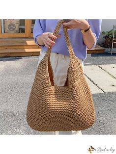 BirdinBag - Bohemian Style Womens Woven Beach Bag: Single Shoulder Underarm Fashion Accessory Straw Beach Bag, Clothing Boxes, Bags Ideas, Straw Tote Bag, Rattan Bag, Handmade Tote, Straw Bags, Straw Tote, Buy List