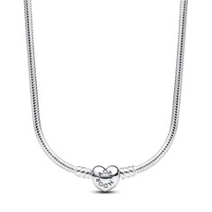 Pandora's classic heart charm meets their iconic snake chain to create the Pandora Moments Heart Clasp Snake Chain Necklace - a tribute to all things Pandora. This snake chain necklace can hold all sizes of the Pandora O Pendant or Heart O Pendant and does not feature threaders (raised charm dividers). Style this sterling silver necklace with your favorite charms for a fully loaded look, or wear it alone as a perfectly simple statement piece. Pandora Style #: 393091C00-45 Pandora Moments Necklace, Pandora O Pendant, Birthday Gift List, Bday Hair, B Day Gifts, Birthday Fit, Pandora Necklace, Wedding Day Jewelry, Snake Chain Necklace