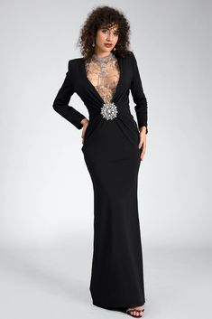 Unleash your elegance with our v-neck long sleeve maxi dress, a graceful ensemble designed to enhance your sophistication and allure. This stunning dress features an elegant v-neck, long sleeves, and a flowing maxi length, meticulously crafted to ensure you exude elegance at any event. Handmade customization Fabric composition: 90% polyester fiber, 10% spandex Washing method: hand wash or dry clean Popular elements: v-neck Luxury V-neck Maxi Dress For Gala, Chic Long Sleeve V-neck Evening Dress, Luxury Long Sleeve Gala Gown, Luxury Long Sleeve Gown For Gala, Elegant Long V-neck Party Dress, V-neck Maxi Dress For Evening Gala, Elegant V-neck Evening Dress For Gala, Luxury Black Long Sleeve Evening Dress, Elegant Long Sleeve Floor-length Evening Dress