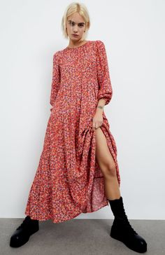 Long Sleeve Midi Dress For Casual Wear, Dress Down Long Sleeve Lined Midi Dress, Lined Long Sleeve Midi Dress For Spring, Long Sleeve Lined Midi Dress For Spring, Fall Ditsy Floral Print Maxi Dress, Flowy Ditsy Floral Maxi Dress, Flowy Long Sleeve Ditsy Floral Maxi Dress, Zara Maxi Dress For Daywear, Fall Ditsy Floral Maxi Dress