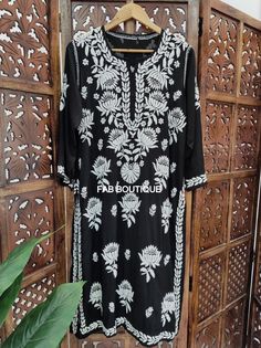 ▪ Kurti Fabric: Modal ▪ Kurti Length: 44-46 Inches ▪ Sleeves: 3/4 Sleeves ▪ Style: Straight Kurti ▪ Occasions: Party Wear, Office Wear, Festive Wear ▪ Garment Care: Hand Wash Only ▪ Price Includes: 1x Kurti Fitted Floral Embroidered Sharara For Eid, Summer Long Sleeve Georgette Traditional Wear, Designer Summer Kurta With Cutdana, Summer Designer Wear Kurta With Cutdana, Designer Cutdana Kurta For Summer, Fitted Cutdana Sharara For Summer, Fitted Chanderi Kurta With Floral Embroidery, Fitted Chanderi Kurta For Summer, Summer Fitted Churidar With Chikankari Embroidery