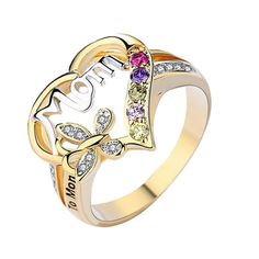 a gold plated ring with two hearts and the word love is in the middle