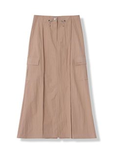 This is a sleek long skirt made from NYLON fabric, noted for its shape stability and lightweight feel. It has a front cut line for a refined look.- Adjustable waist stopper for a customizable fit- Back waistband elastic for comfortable wear- Spacious side big pocket for ample storage Spring High Waist Solid Cargo Skirt, Spring High-waist Stretch Cargo Skirt, Spring High Waist Stretch Cargo Skirt, Elegant Fitted Cargo Skirt For Spring, Chic Long Fitted Cargo Skirt, Spring Stretch Cargo Skirt, Relaxed Cargo Skirt With Lining, Chic Long Cargo Skirt For Spring, Fitted Beige Maxi Skirt With Elastic Waistband