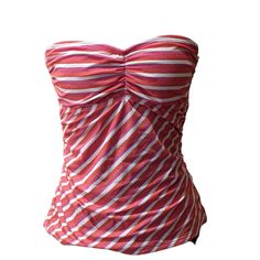 Ella Miss Striped Halter Style Swim Top Size Rem Sc Bandini Small Metallic With Tags, Smoke-Free Home Fitted Strapless Striped Top, Fitted Striped Strapless Top, Pink Fitted Lined Tankini, Fitted Pink Lined Tankini, Fitted Striped Tops For The Beach, Striped Fitted Sleeveless Tankini, Spring Striped Stretch Tankini, Fitted Lined Tops For The Beach, Y2k Tops