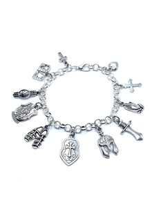 New. This Bracelet makes a perfect gift  has 11 Armor Of God themed Charms Stainless Steel bracelet has a lobster clasp closure measures approx 8" bracelet and charms are silver tone alloy and steel.   Charms include small cross, Bible, Belt Of Truth, breast Plate Of Righteousness, shoes Of Peace, shield of Faith, helmet of salvation, sword of the Spirit, praying hands, cross, Heart Metal Charm Bracelet With Sterling Silver Clasp As Gift, Metal Bracelet With Removable Charms, Metal Dangle Bracelets With Charms, Adjustable Alloy Bracelets With Charms, Adjustable Charm Bracelets Made Of Alloy, Silver Charm Bracelets In Stainless Steel, Lobster Clasp Alloy Chain Bracelet As A Gift, Silver Stainless Steel Charm Bracelets, Silver Stainless Steel Bracelets With Charms