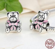 Cute Pink Sterling Silver Jewelry, Pink Birthday Charms, Pink Sterling Silver Charms For Gifts, Pink Charm Bracelet For Birthday, Pink Charms For Mother's Day, Pink Sterling Silver Charms For Mother's Day, Pink Charms For Gift, Pink Charms For Gifts, Personalized Pink Charms For Birthday