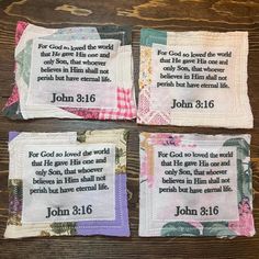 four napkins with bible verse on them