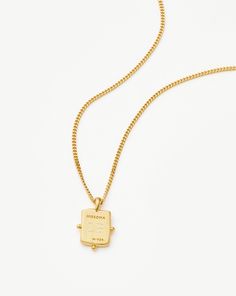 Lucy Williams Engravable Beaded Square Coin Pendant Necklace | 18k Gold Vermeil. A Classic, Reimagined. Set on a Delicate Mini Curb Chain, this Versatile Necklace Features an Engravable Square Beaded Coin Inspired by Ancient Rome. Lend It More Impact by Styling with a Long Pendant Necklace. Please Note: Engraving Items May Take 2 Working Days to Process. Metal: 18K Recycled Gold Plated Vermeil on Recycled Sterling Silver Pendant Dimensions: 14. 3mm X 8. 8mm Length: 450mm with Continuous Extensio Refined Hallmarked Jewelry For Gift, Refined Hallmarked Jewelry Gift, Luxury Engraved Jewelry With Square Pendant, Luxury Engraved Square Pendant Jewelry, Yellow Gold Jewelry With Box Chain And Rectangular Pendant, Classic Gold Jewelry With Rectangular Pendant, Refined Engraved Yellow Gold Jewelry, Refined Gold Jewelry For Gift, Timeless Rectangular Yellow Gold Jewelry