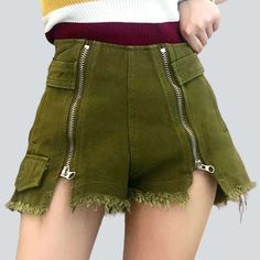 <p>Introducing the 2023 Summer Collection's y2k-trend <a href="https://raejeans.com/collections/womens-ripped-jeans-shorts" title="Women's High Waisted Jeans Shorts">distressed denim shorts</a> with zippers—crafted for an effortlessly cool and stylish look. Featuring a wide-leg-leg. tall-rise silhouette and bold coloring. these shorts are perfect for turning heads and making a statement.</p><p><strong>Distinctive Features:</strong></p><ul> <li> <strong>Y2K-inspired Style</strong>: Rock a clas... Subversive Basics, Womens Ripped Jeans, Ripped Jean Shorts, Style Rock, Denim Patterns, Jeans Skirt, Oversized Denim Jacket, High Waisted Jean Shorts, Skirt For Women