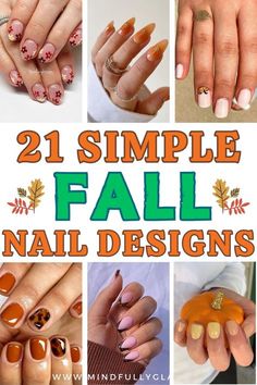 Nail Art For September, September Nail Ideas Simple, Beginning Nail Art, Simple Fall Nails Designs, Fall Nails For Beginners, Fall Nail Simple Designs, September Nail Art Ideas, At Home Fall Nails, Fall Nail Designs Easy At Home