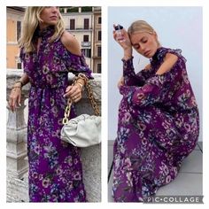 Purple Floral Chiffon Cold Shoulder Dress. Flowy And Romantic. New With Tags, Medium. Chic Lavender Maxi Dress For Brunch, Purple Beach Dress For Fall, Fall Beach Maxi Dress In Purple, Chic Purple Floral Print Maxi Dress, Purple Maxi Dress For Spring Brunch, Spring Purple Flowy Dress, Purple Maxi Dress For Beach In Fall, Flowy Purple Dress For Spring, Purple Feminine Dress For Date Night