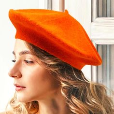 French Couture Beret Hat Orange Size : 10" Diameter Material : 100% Acrylic Nwt Classic Short Brim Beret For Fall, Trendy Brimmed Beret For Fall, Trendy Fall Beret, One Size, Trendy Fall Beret One Size, Trendy One Size Fits Most Beret For Fall, Classic Spring Beret, Fitted Cap Beret For Fall, Classic Fitted Beret For Spring, Trendy Fall Beret Cap