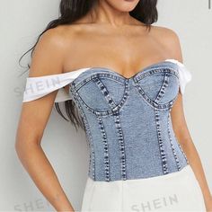 Brand New Never Worn Size Xl So Comfortable Sold Out Online Shein Corset Top, Tops Shein, Shein Tops, Corset Top, Blue White, Color Blue, Blue And White, Womens Tops, Brand New