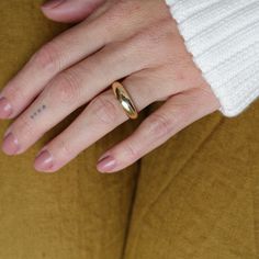 Soft and luxurious, the Luna Bombe Ring is a bold piece made for everyday wear. This beautiful ring is hollow inside, allowing for a comfortable, lightweight feel. Polished 18k Yellow Gold 6mm max width tapering down to 2.5mm band 3mm height at the top Size 6.5 Handmade in Toronto, Canada Designed by Anne Sportun Bombe rings, or 'Bombé' (pronounced Bombay) rings have an appealing rounded dome shape. The name was inspired by the 19th-century French dessert: "Bombé glacée" due to it's half domed s French Dessert, Beautiful Ring, Love At First Sight, Toronto Canada, Beautiful Rings, Toronto, Everyday Wear, Yellow Gold, Size 6