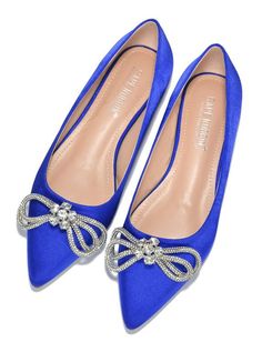 Blue Cape, Pointy Toe Flats, Slip On Flats, Women Flats, Rhinestone Bow, Blue Flats, Beautiful Boots, Type 4, Colored Denim