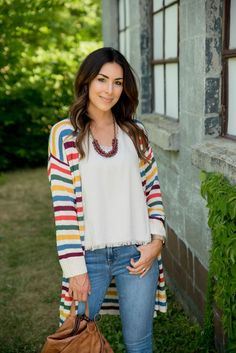 Multi Color Striped Cardigan - $42.00 -        - Betsey's Boutique Shop Multicolor Fall Sweater For Layering, Multicolor Sweater For Fall Layering, Multicolor Cotton Outerwear For Day Out, Multicolor Winter Sweater For Day Out, Winter Multicolor Sweater For Day Out, Winter Day Out Multicolor Sweater, Multicolor Sweater For Layering, Trendy Multicolor Sweater For Layering, Multicolor Cardigan For Winter Day Out